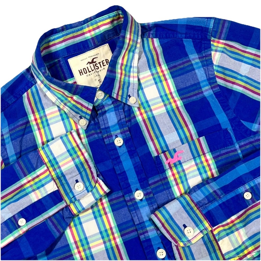 Hollister Button Down Shirt Men's S Colorful Plaid Casual Preppy Comfort Y2K